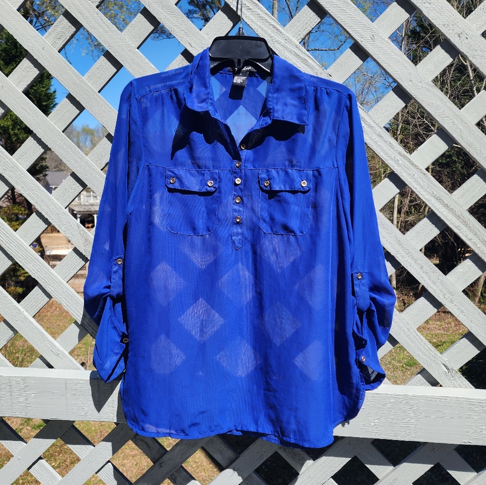 L Royal blue sheer top